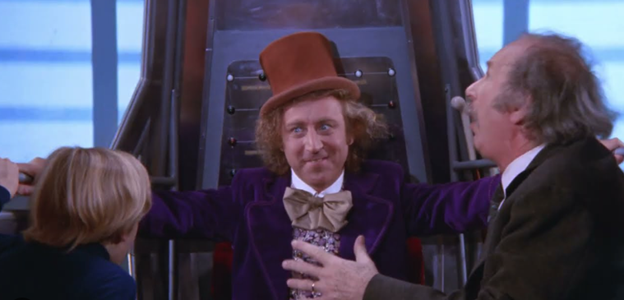 willy wonka on the wonkavator
