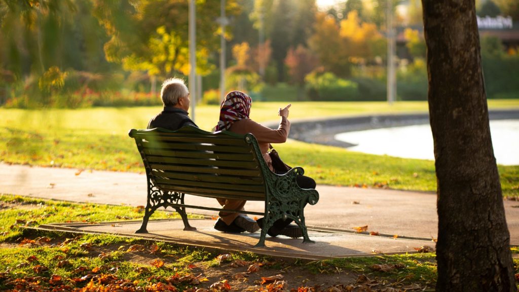 retired couple on a bench